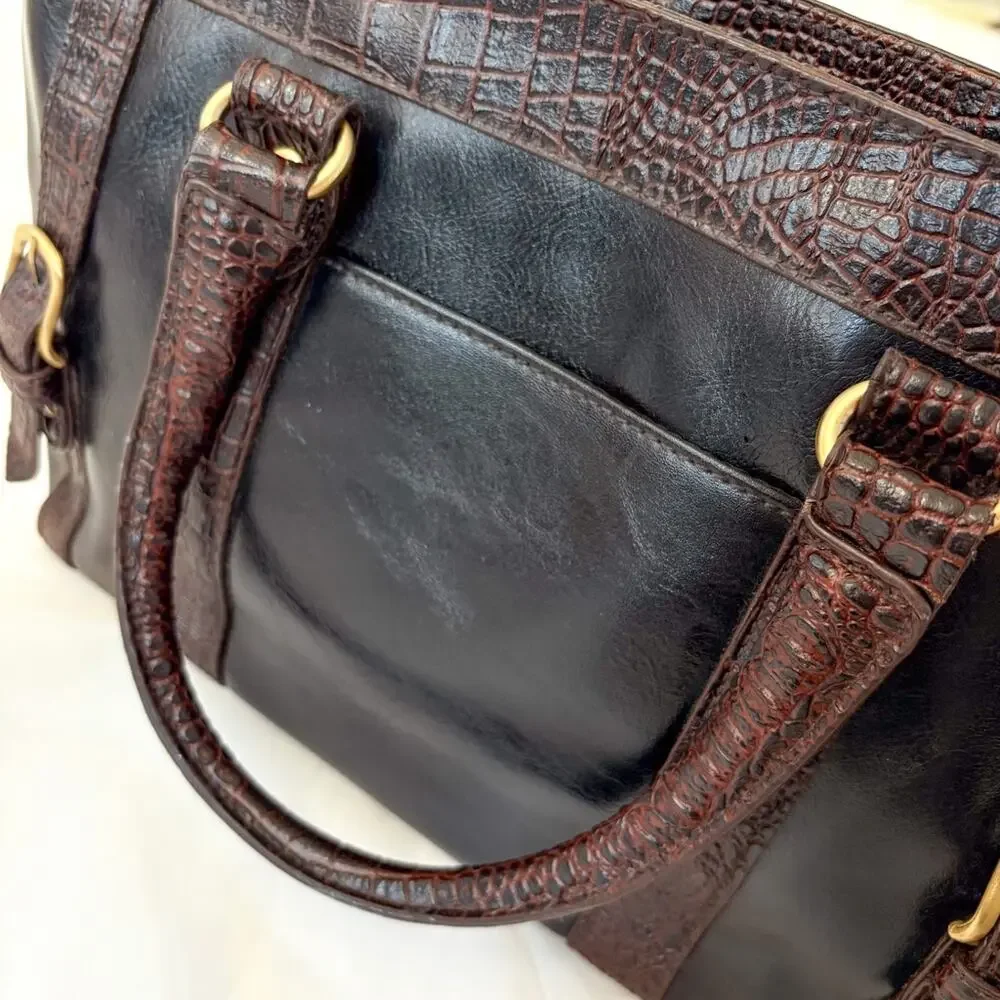 GAL Brown Faux Leather Doctor Purse Handbag Croc Embossed Bowling Bag Minimalist